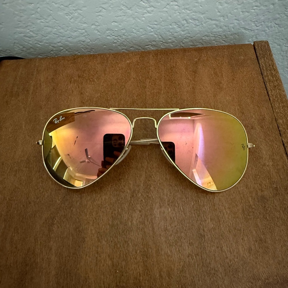 Ray-Ban Gold Frame Sunglasses with Pink Lenses Frame Size 58.14